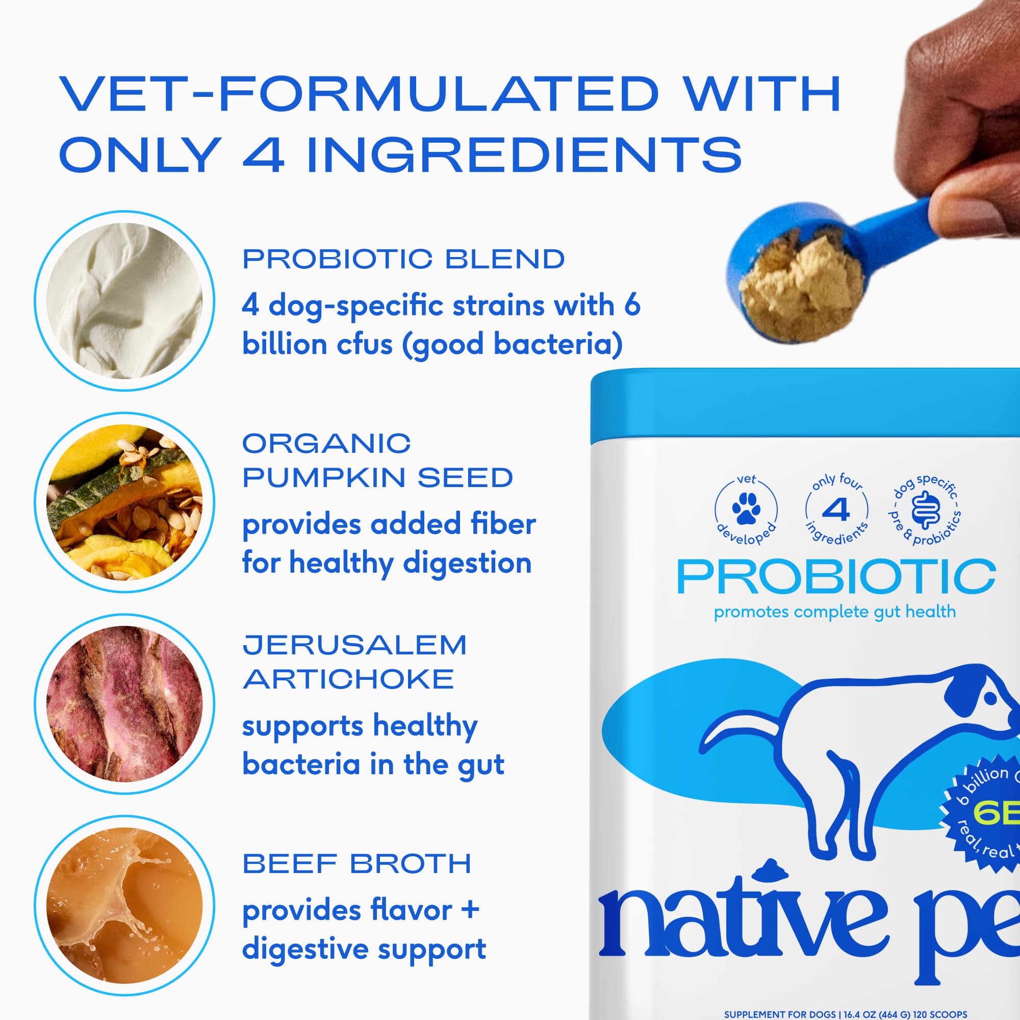Native Pet Beef Bone Broth for Dogs (9.5 oz) & Probiotic for Dogs (16.4 oz.) - Dog Food Topper for Picky Eaters and Dog Probiotic Powder + Prebiotic + Bone Broth Powder for Dog Digestive Issues - Image 5
