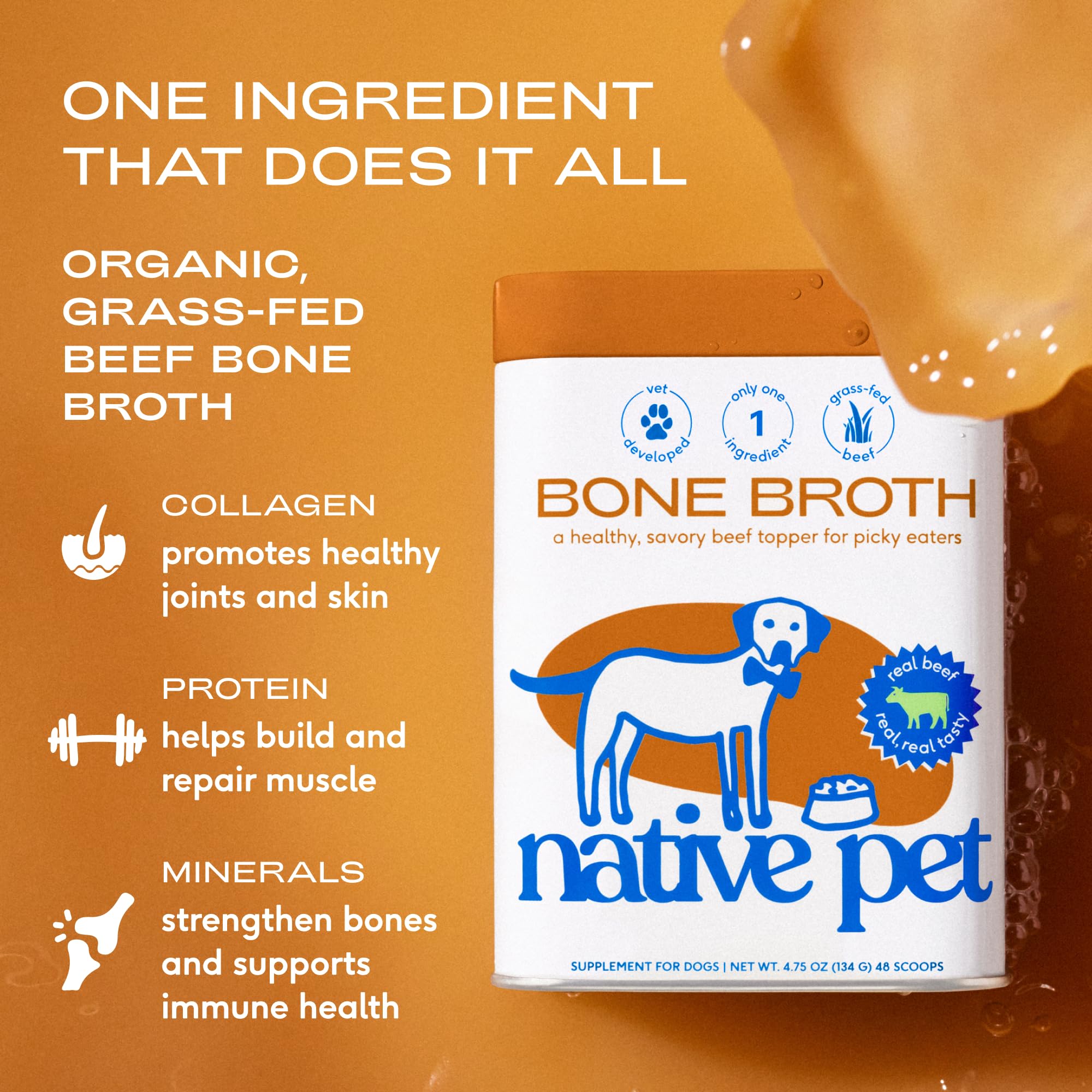 Native Pet Balanced Belly Bundle: 60 Scoops GutWell Power Poop - Digestive Enzymes & Fiber for Dogs & 48 Scoops Bone Broth for Dogs - Made with Real Beef Bone Broth Food Toppers - Image 4