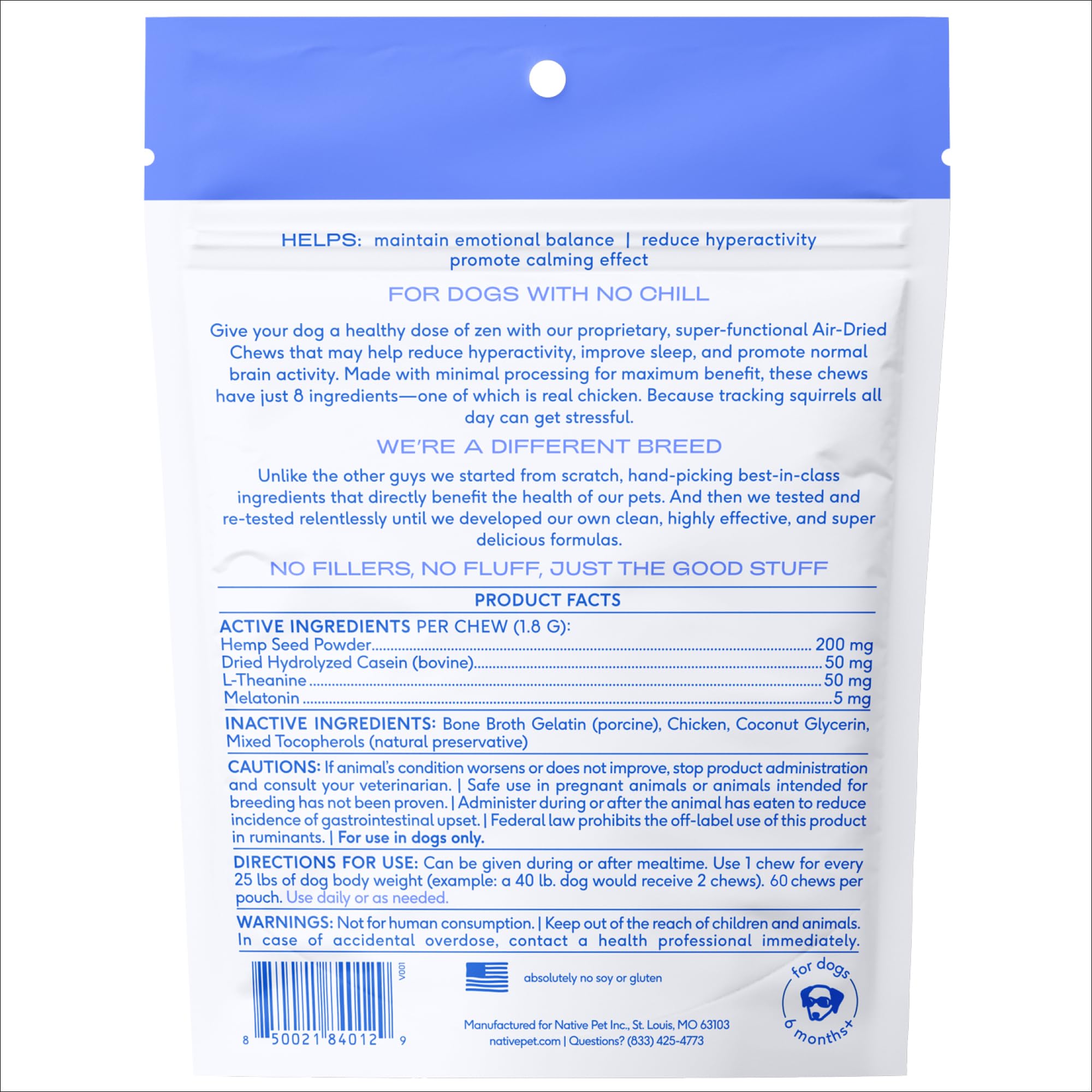 Native Pet Calming Chews for Dogs Medium Breed - Promotes Calming Effect, Supports Emotional Balance & Reduces Hyperactivity - Hemp Seed, Melatonin for Dogs, L-Theanine & Casein - 30 Days Supply - Image 9