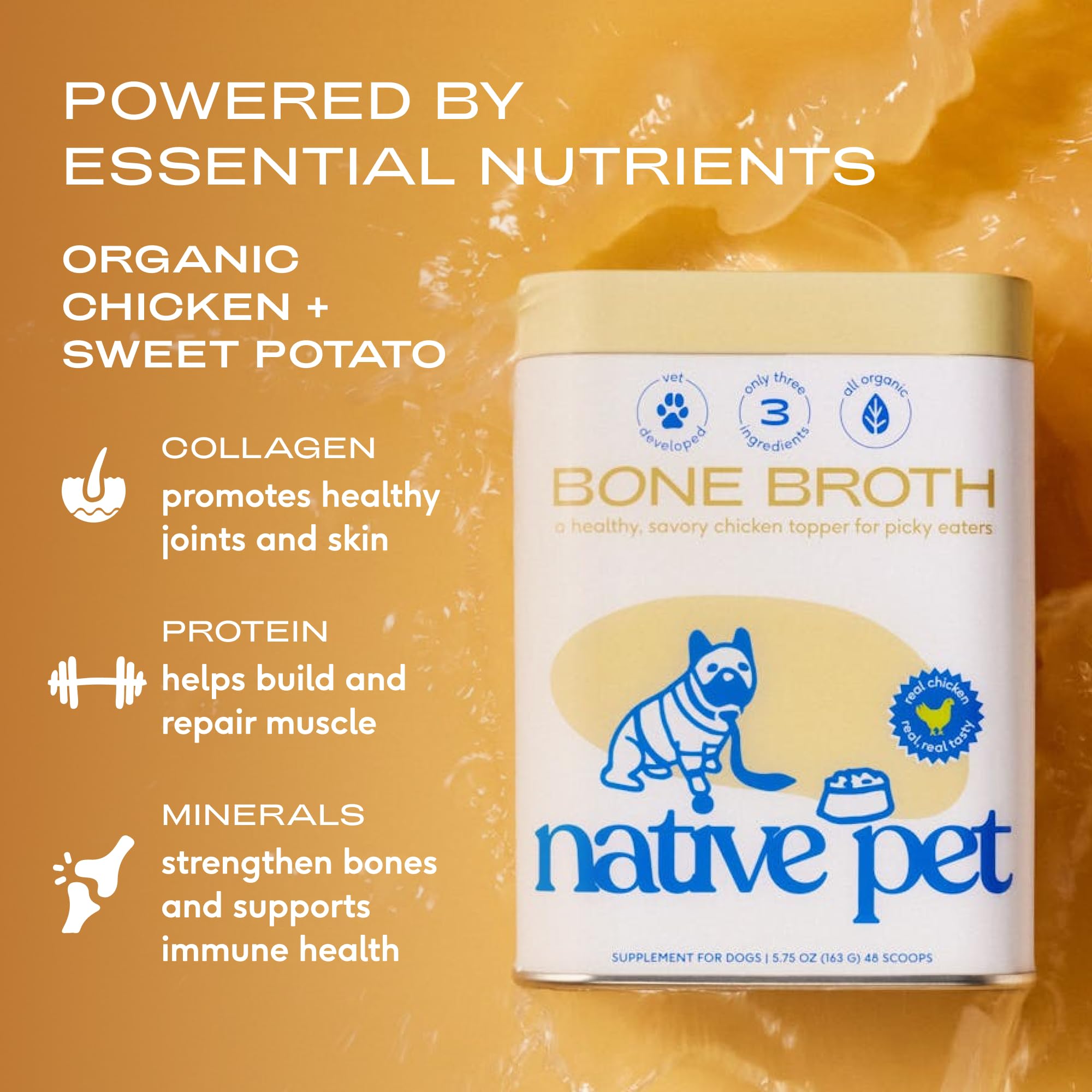 Native Pet Dental & Digestive Support Bundle: 60 Scoops GutWell Clean Breath - Dog Breath Freshener & 48 Scoops Bone Broth for Dogs - Chicken Bone Broth Powder Dog Food Toppers - Image 7