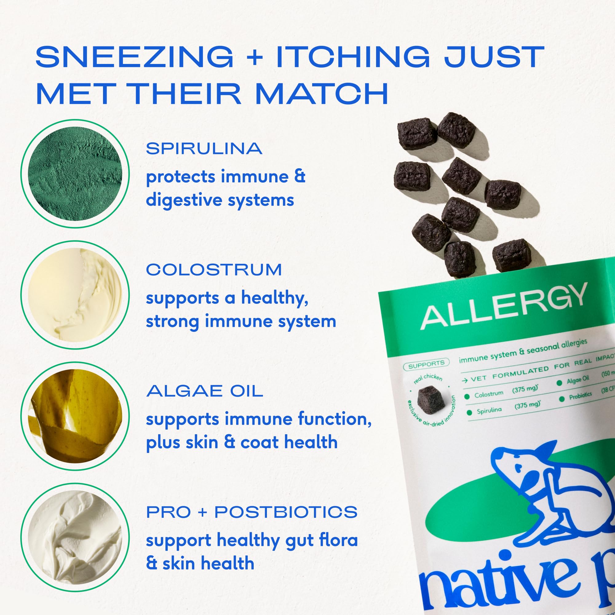 Native Pet Scratch-Free Support Pack: 60 Scoops GutWell Itchy Skin - Dog Itching Skin Relief & Seasonal Allergy Itch Relief & 60 Dog Allergy Chews - Allergy Relief with Probiotics and Colostrum - Image 5