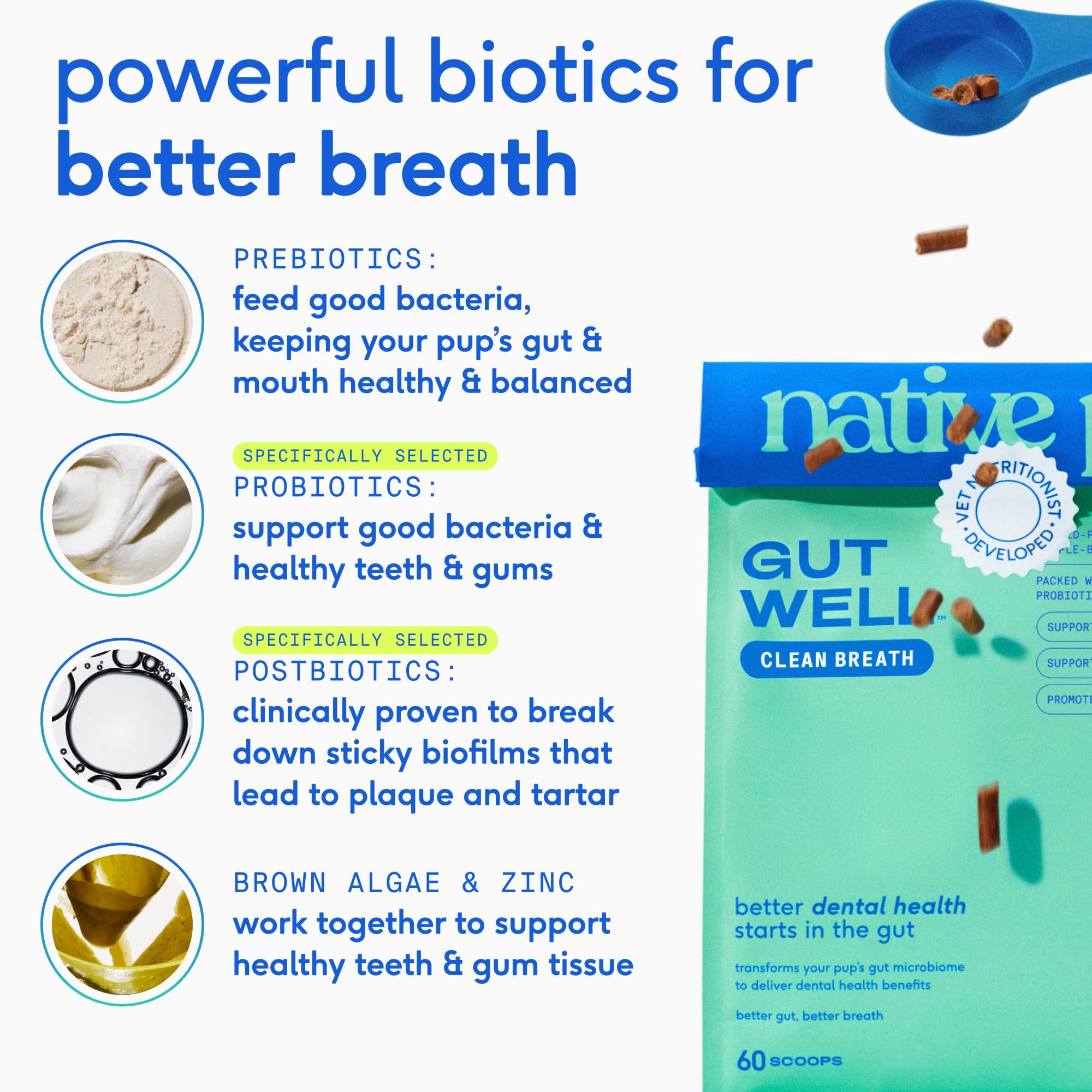 Native Pet Dental & Digestive Support Bundle: 60 Scoops GutWell Clean Breath - Dog Breath Freshener & 48 Scoops Bone Broth for Dogs - Chicken Bone Broth Powder Dog Food Toppers - Image 6