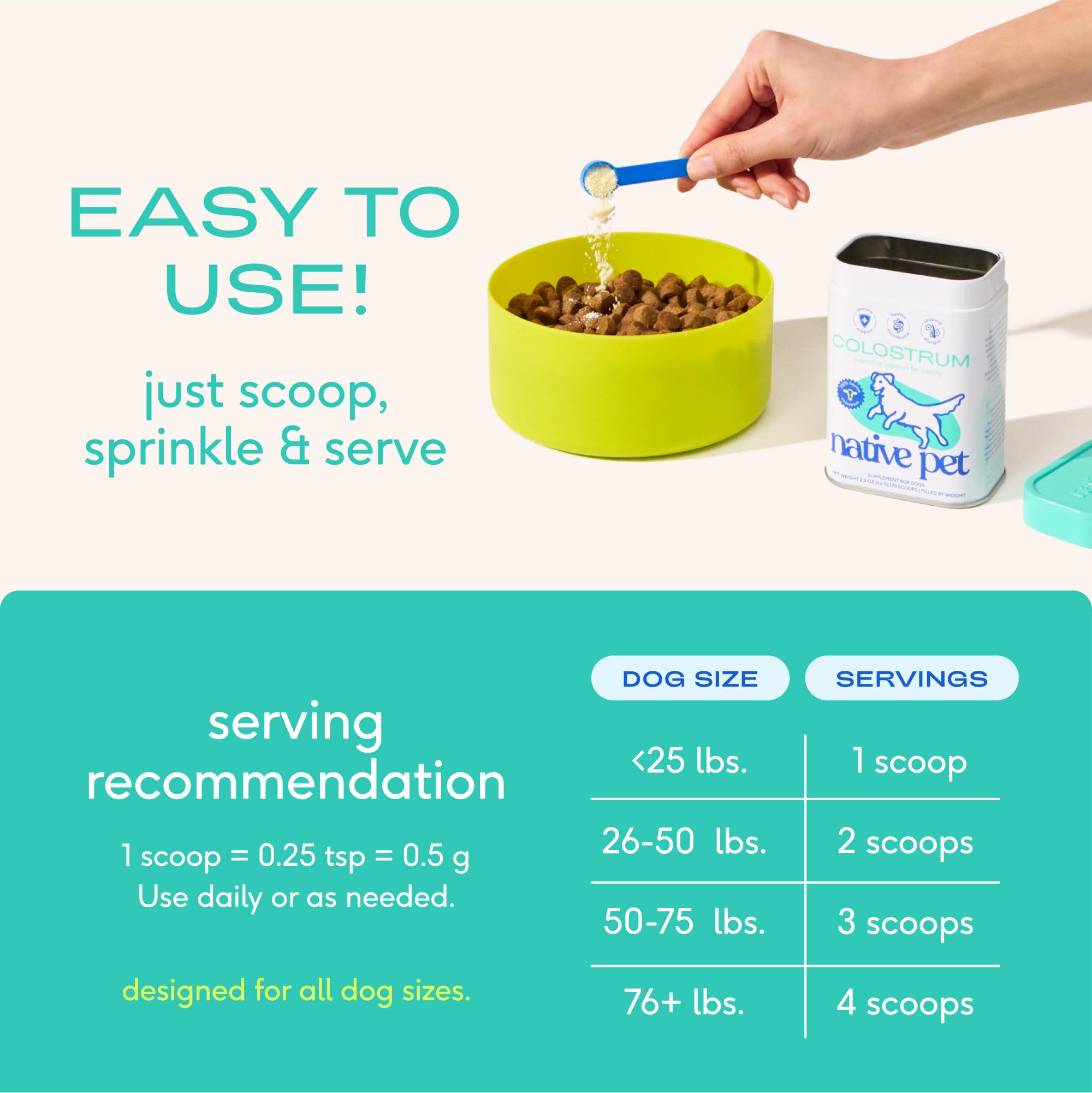 Native Pet Immune Boost Bundle: Colostrum for Dogs (120 Scoops) & Goat Milk Powder for Dogs (120 Scoops) - Bovine Colostrum Powder & Organic Goat Milk Food Topper for Over All Health & Vitality - Image 6